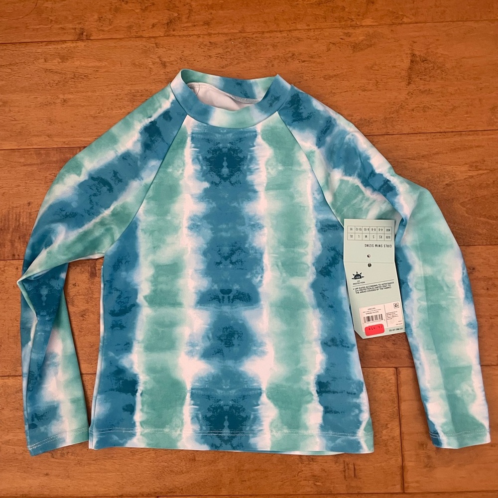 NWT DSG kid swim top rash guard LS tie dye XS SPF rashguards